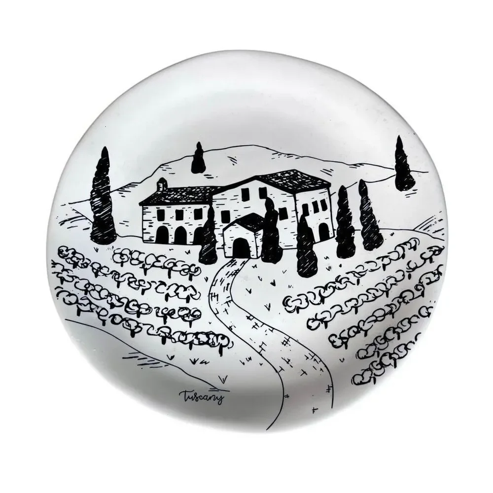 Pier 1 Tuscany Scene Plate Salad/ Dessert Italy Vineyard Black & White Retired
